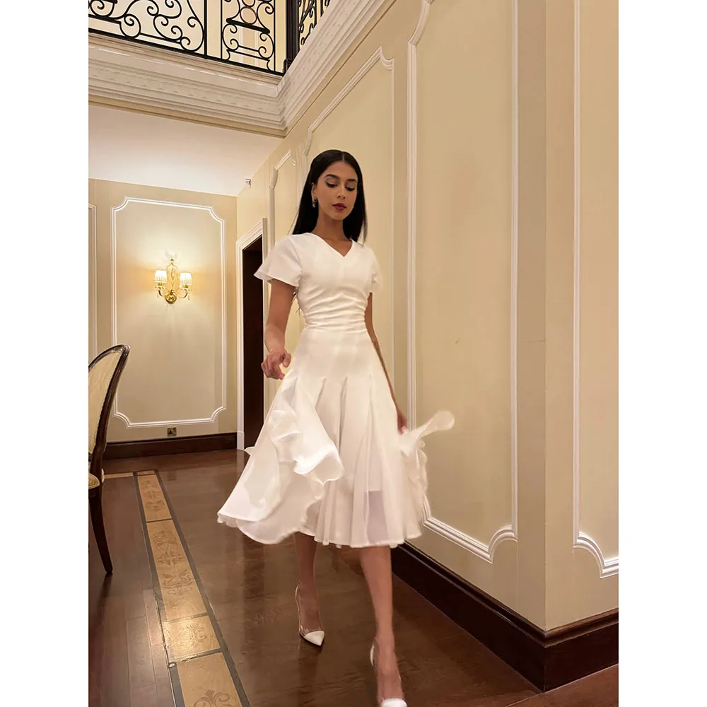 Simple Evening Dress V-Neck Short Sleeves A Line Chiffon Evening Gowns White Knee Length Prom Dresses Customized 2025
Simple Evening Dress V-Neck Short Sleeves A Line Chiffon Evening Gowns White Knee Length Prom Dresses Customized 2025