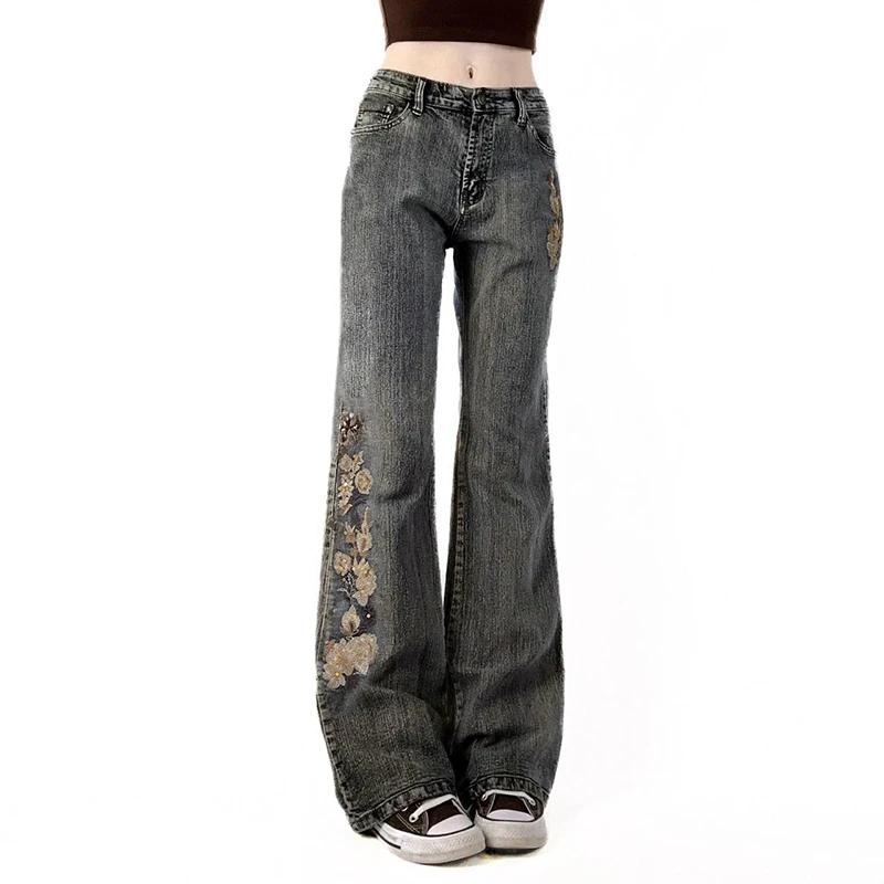 Y2K Vintage Women's Low Rise Flared Jeans Retro Embroidery Denim Woman Pants Harajuku Streetwear Slim-Fitting Aesthetic Trousers
Y2K Vintage Women's Low Rise Flared Jeans Retro Embroidery Denim Woman Pants Harajuku Streetwear Slim-Fitting Aesthetic Trousers
