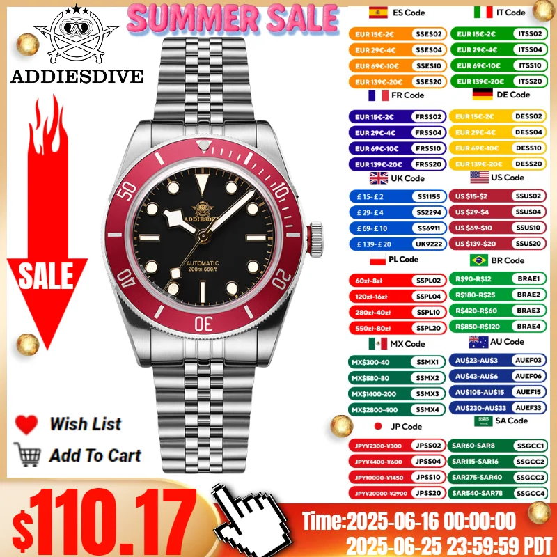 ADDIESDIVE Automatic Mechanical Watches Sport BGW9 Super Luminous 316L Stainless Steel 20Bar Diving Men's Fashion Watches
ADDIESDIVE Automatic Mechanical Watches Sport BGW9 Super Luminous 316L Stainless Steel 20Bar Diving Men's Fashion Watches