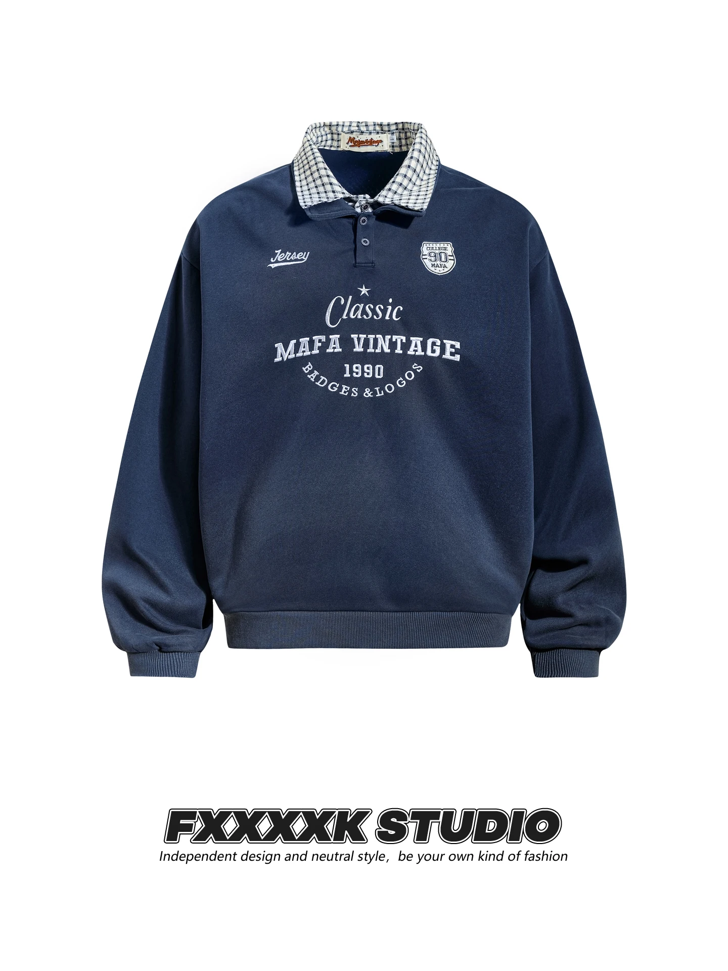 FXK Original Retro American Trendy Brand Plaid Collar Embroidered Letter adient Color Collar Sweatirt Upper Body
FXK Original Retro American Trendy Brand Plaid Collar Embroidered Letter adient Color Collar Sweatirt Upper Body