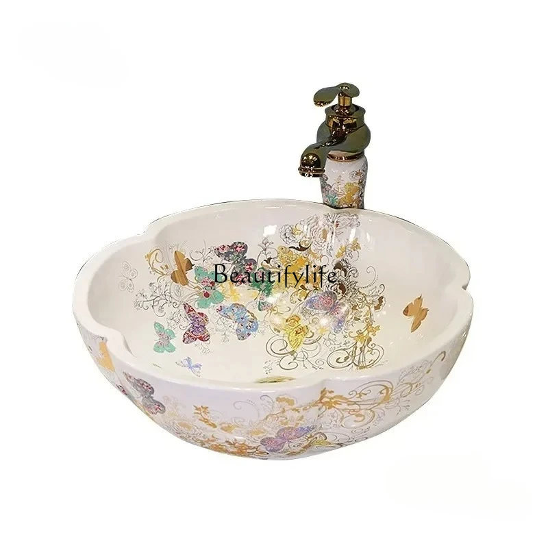 Bathroom Sink Home Bathroom Fixture Garden Petal-shaped Washbasin Above-ground Flower&butterfly Pattern Basin Art Sinks
Bathroom Sink Home Bathroom Fixture Garden Petal-shaped Washbasin Above-ground Flower&butterfly Pattern Basin Art Sinks