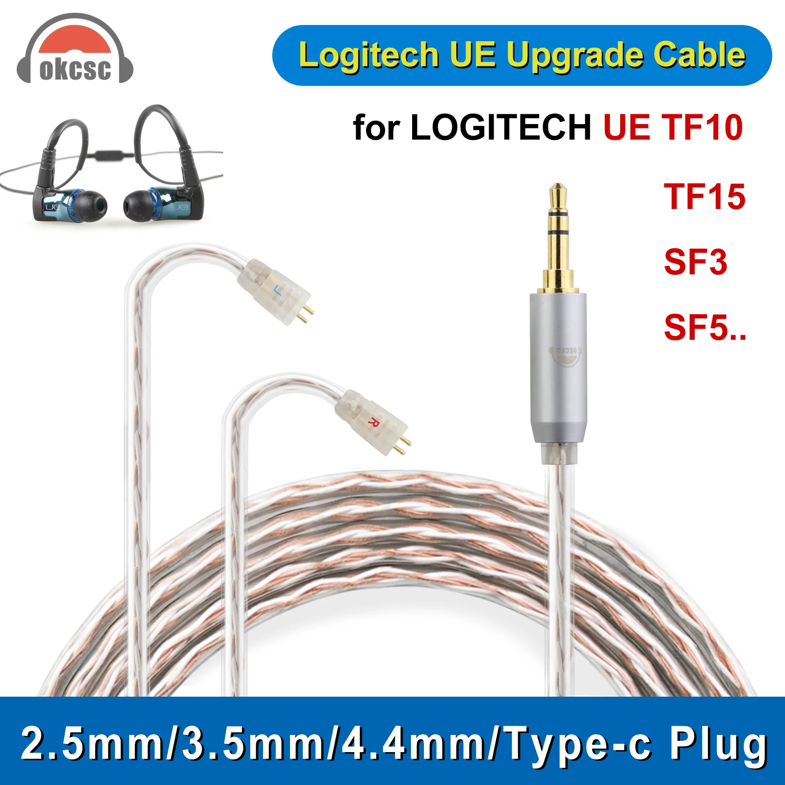 OKCSC Replacement Cable for LOGITECH UL TIMATE UE TF10 TF15 SF3 SF5 5EB 5PRO TRIPLEFI 15VM with 2.5mm 3.5mm 4.4mm Type-c Plug
OKCSC Replacement Cable for LOGITECH UL TIMATE UE TF10 TF15 SF3 SF5 5EB 5PRO TRIPLEFI 15VM with 2.5mm 3.5mm 4.4mm Type-c Plug