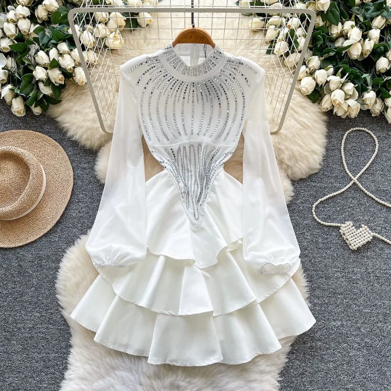 Women's Spring/Fall Dress Tiered Skirt Round Neck Long Sleeve Fitted Waist Rhinestones New Comfortable Minimalist Casual Niche
Women's Spring/Fall Dress Tiered Skirt Round Neck Long Sleeve Fitted Waist Rhinestones New Comfortable Minimalist Casual Niche