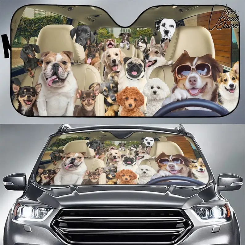 Dogs Filled Car Personalized Car Sun Shade Camping Car Accessories Gift Decor Custom Car Gift For Him Gift For Dad For Father
Dogs Filled Car Personalized Car Sun Shade Camping Car Accessories Gift Decor Custom Car Gift For Him Gift For Dad For Father