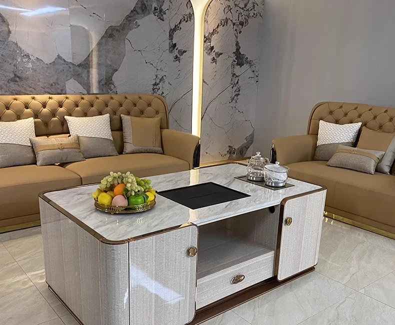Итальянский светлый роскошный мраморный чайный столик для гостиной, простой журнальный столик в гонконгском стиле, полная мебель 
Итальянский светлый роскошный мраморный чайный столик для гостиной, простой журнальный столик в гонконгском стиле, полная мебель