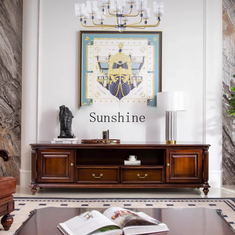 High-end custom villa furniture classic American all-solid wood retro old storage TV cabinet EA7
High-end custom villa furniture classic American all-solid wood retro old storage TV cabinet EA7