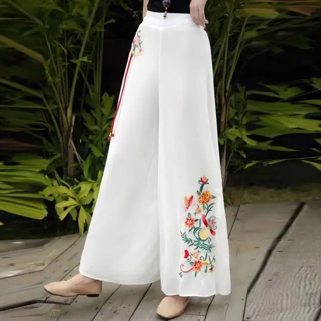 2025 summer Chinese style white chiffon embroidered wide leg pants high waist wide leg chiffon hanfu dress pants for women
2025 summer Chinese style white chiffon embroidered wide leg pants high waist wide leg chiffon hanfu dress pants for women