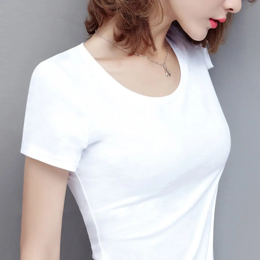 Women's Pure Cotton White Short-Sleeved T-shirt Slim-Fit Summer Base Top New Tight Half-Sleeved Clothing 
Women's Pure Cotton White Short-Sleeved T-shirt Slim-Fit Summer Base Top New Tight Half-Sleeved Clothing