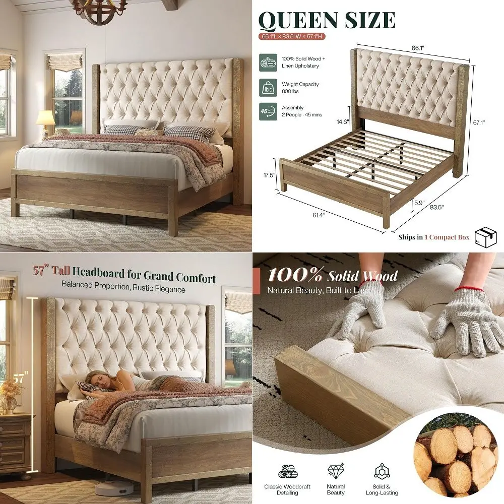 Queen Upholstered Bed Frame with 2Tier Storage Headboard and 4 Dustproof Drawers, 51 Tall Platform Bed Frame with Adjustable He
Queen Upholstered Bed Frame with 2Tier Storage Headboard and 4 Dustproof Drawers, 51 Tall Platform Bed Frame with Adjustable He