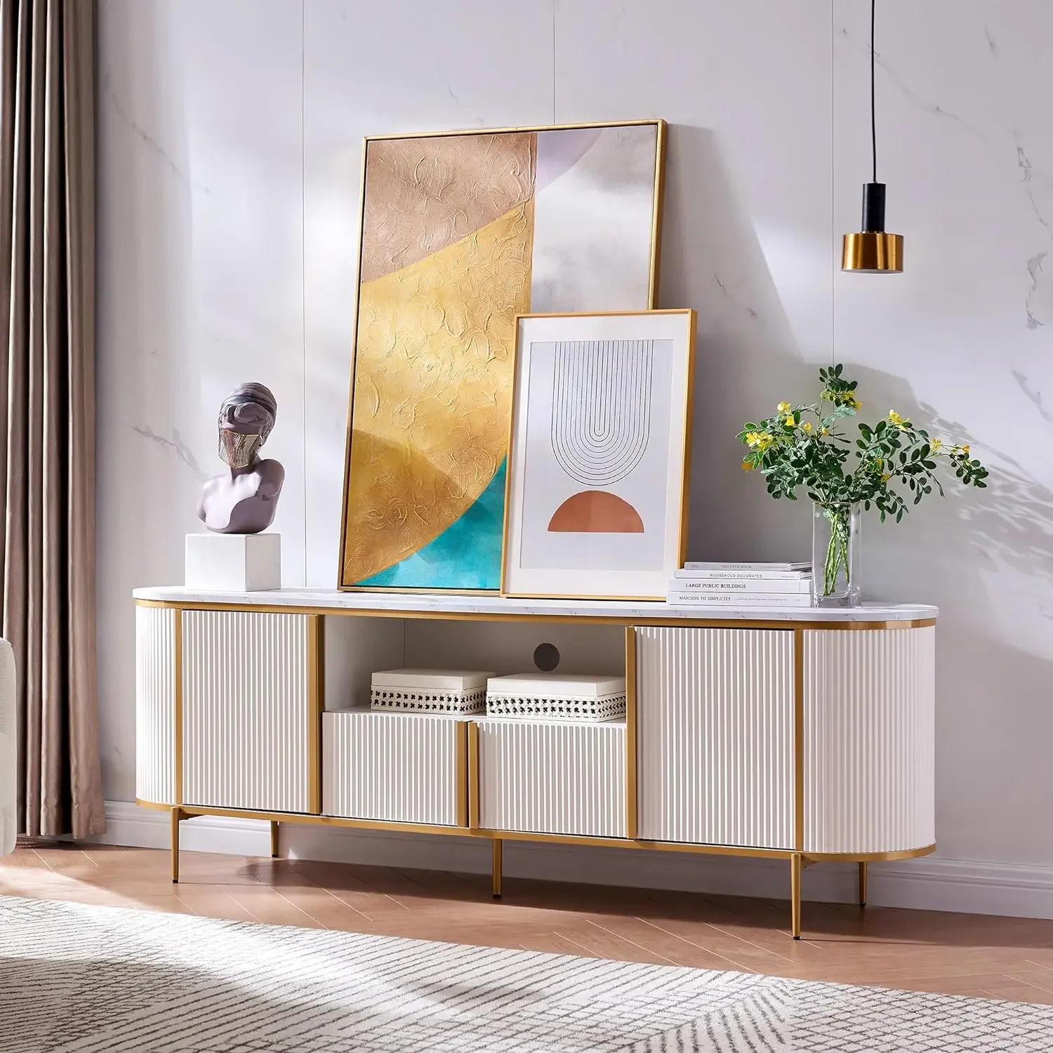 Luxury 70" Fluted TV Stand, Modern Entertainment Center for TVs Up to 80 inches, TV Console with Faux Marble Top,for Living Room
Luxury 70" Fluted TV Stand, Modern Entertainment Center for TVs Up to 80 inches, TV Console with Faux Marble Top,for Living Room