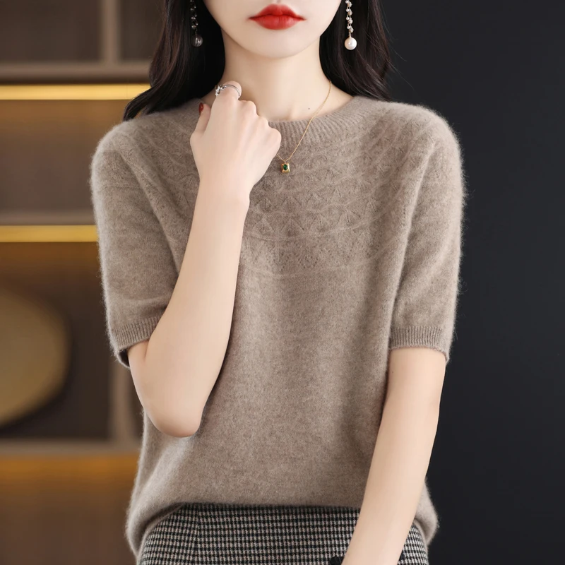100% pure wool women's sweater short-sleeved knitted O-neck pullover women's half-sleeved Korean loose women's fashion top
100% pure wool women's sweater short-sleeved knitted O-neck pullover women's half-sleeved Korean loose women's fashion top