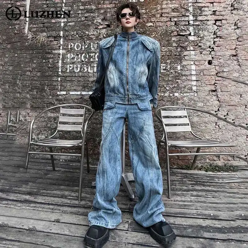 LUZHEN Fashion Denim Loose Two Jacket Piece Sets Straight Jeans Men's High Street Original Scrawl Wornout Clothing Male LZ9019
LUZHEN Fashion Denim Loose Two Jacket Piece Sets Straight Jeans Men's High Street Original Scrawl Wornout Clothing Male LZ9019