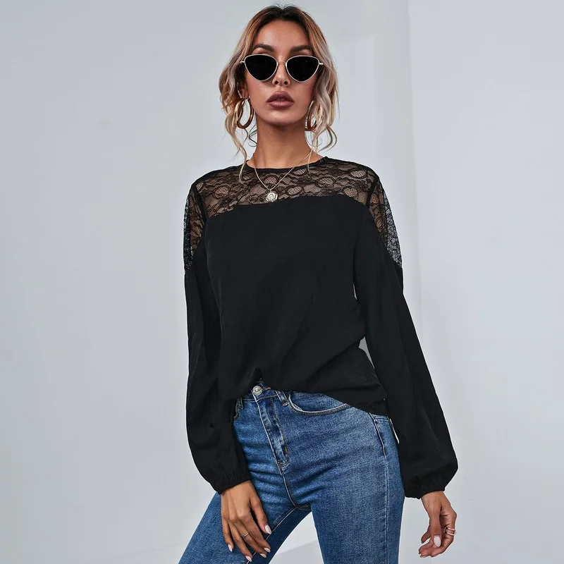 2023 Black Backless Mesh Lace Long Sleeve T-shirts Spring Autumn Women Solid Colors Patchwork O-Neck Casual Commute Tops Tees
2023 Black Backless Mesh Lace Long Sleeve T-shirts Spring Autumn Women Solid Colors Patchwork O-Neck Casual Commute Tops Tees