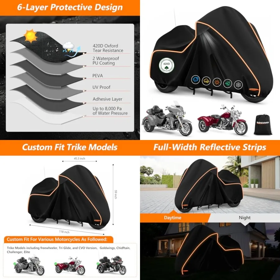 420D Motorcycle Cover, Tri Glide Ultra and CVO Version, Outdoor Bike Cover Windproof Heavy Duty Waterproof Protection with Ante
420D Motorcycle Cover, Tri Glide Ultra and CVO Version, Outdoor Bike Cover Windproof Heavy Duty Waterproof Protection with Ante