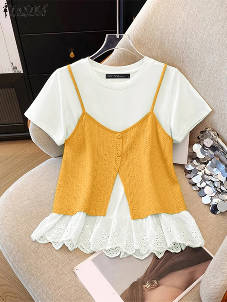 ZANZEA 2025 Summer Holiday Blouses Korean Fashion Shirt Women Fake Two Pieces Tunic Tops Casual O Neck Short Sleeve Work Blusas
ZANZEA 2025 Summer Holiday Blouses Korean Fashion Shirt Women Fake Two Pieces Tunic Tops Casual O Neck Short Sleeve Work Blusas