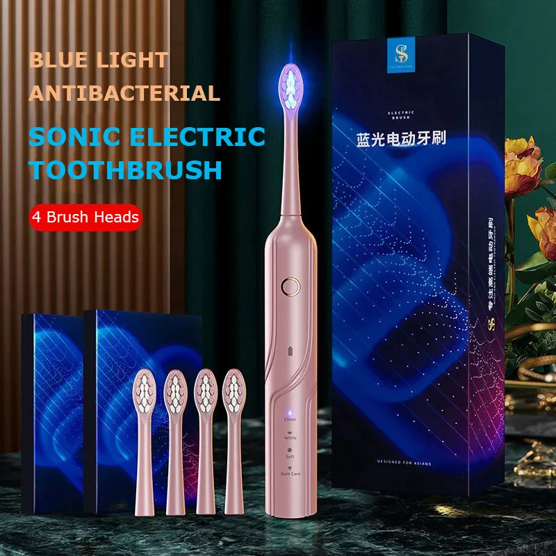 Sonic Electric Toothbrush Adult Blue light antibacterial 4 Modes USB Charger Rechargeable Tooth Brushes Replacement Heads Set
Sonic Electric Toothbrush Adult Blue light antibacterial 4 Modes USB Charger Rechargeable Tooth Brushes Replacement Heads Set