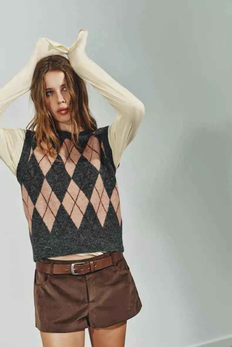 Winter New Arrival Women's round Ne Vintage Svel Diamond Pattern Knitted Vest Slim Fit Long Sve Overhead Sle
Winter New Arrival Women's round Ne Vintage Svel Diamond Pattern Knitted Vest Slim Fit Long Sve Overhead Sle