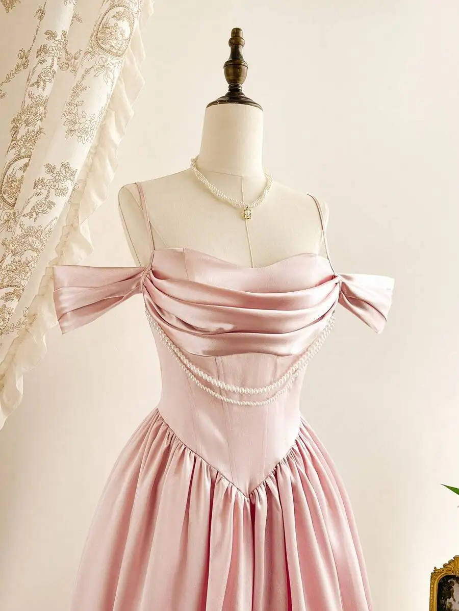Elegant Satin Off Shoulder Dress Dusty Pink Faux Pearl Decorated Corset Prom Party Wedding Guest
Elegant Satin Off Shoulder Dress Dusty Pink Faux Pearl Decorated Corset Prom Party Wedding Guest