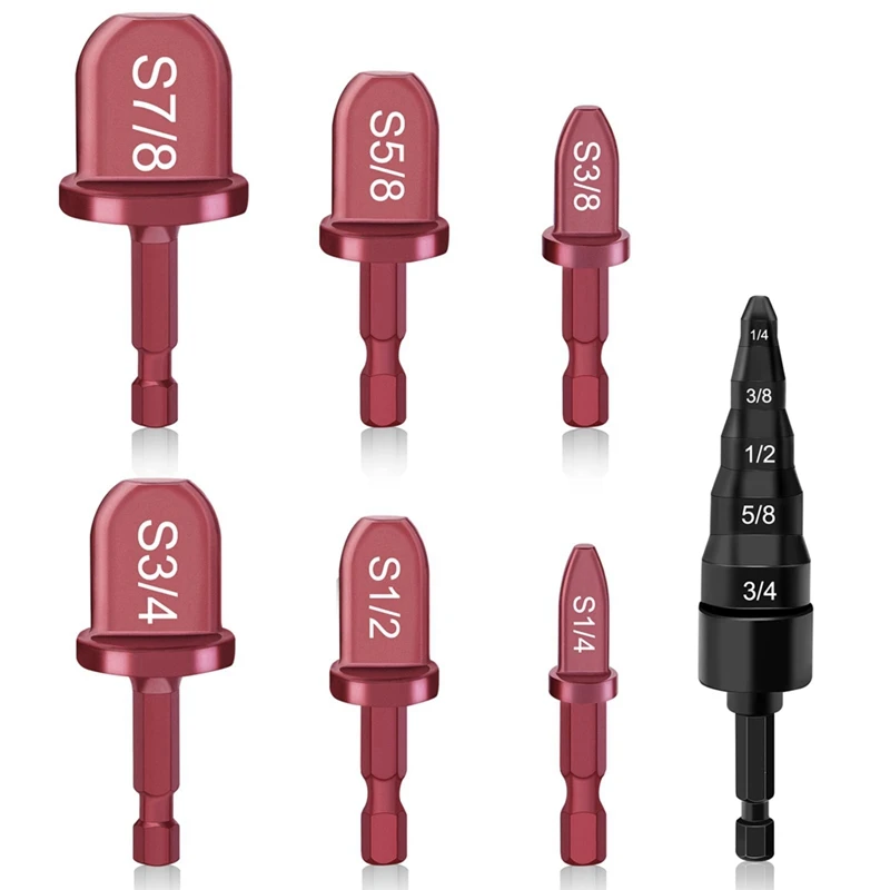 7Pcs Swaging Tool Drill Bit Set,Pipe Expander Tool,1/4In, 3/8In,1/2In,5/8In,3/4In,7/8In Hexagonal Copper Tubing Tool Bit Durable
7Pcs Swaging Tool Drill Bit Set,Pipe Expander Tool,1/4In, 3/8In,1/2In,5/8In,3/4In,7/8In Hexagonal Copper Tubing Tool Bit Durable
