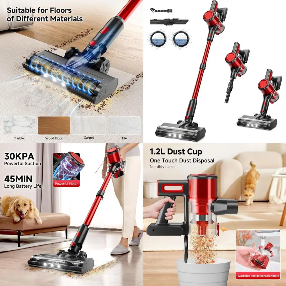 Беспроводной легкий пылесос с перезаряжаемой батареей, использование до 45 минут, удаление шерсти домашних животных с несколькими поверхностями, красный и Bl
Беспроводной легкий пылесос с перезаряжаемой батареей, использование до 45 минут, удаление шерсти домашних животных с несколькими поверхностями, красный и Bl