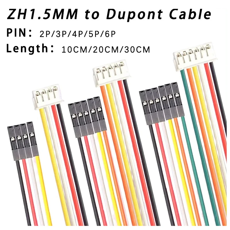 10Pcs ZH1.5MM to Dupont cable electronic wire-2P/3P/4P/5P/6 Pin To 2.54mm Dupont Female Wire Connector Color Cable
10Pcs ZH1.5MM to Dupont cable electronic wire-2P/3P/4P/5P/6 Pin To 2.54mm Dupont Female Wire Connector Color Cable
