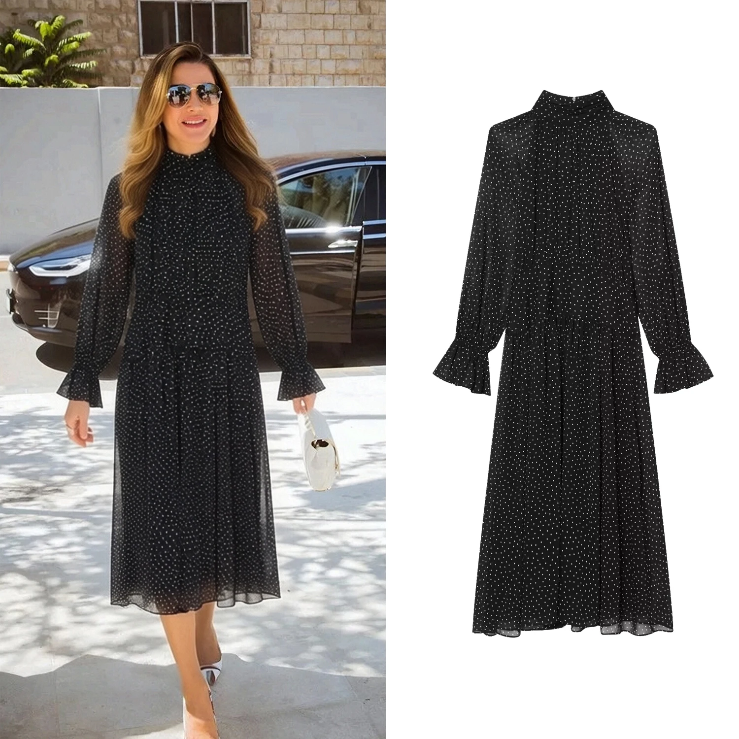 Women Black Retro Polka Dot Dress Spring Summer Female High Collar Full Sleeve A-Line Long Dress Lady Gathered Waist Dresses
Women Black Retro Polka Dot Dress Spring Summer Female High Collar Full Sleeve A-Line Long Dress Lady Gathered Waist Dresses
