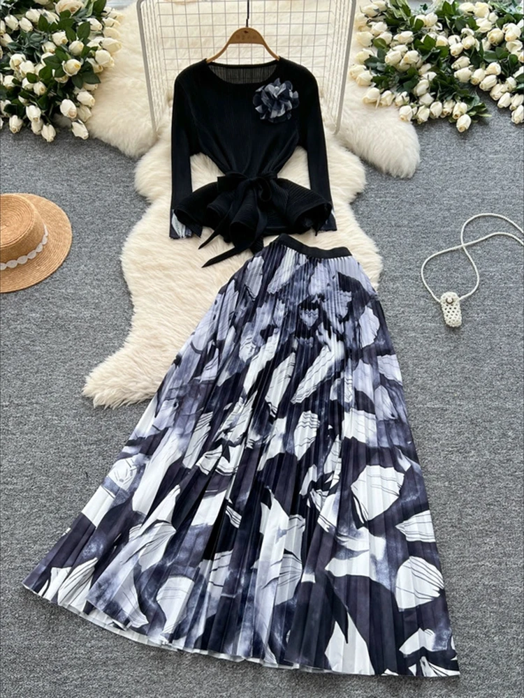 Необычный плиссированный топ с затянутой талией + плиссированная юбка с высокой талией и принтом, модный комплект из двух предметов с объемным цветком
Необычный плиссированный топ с затянутой талией + плиссированная юбка с высокой талией и принтом, модный комплект из двух предметов с объемным цветком