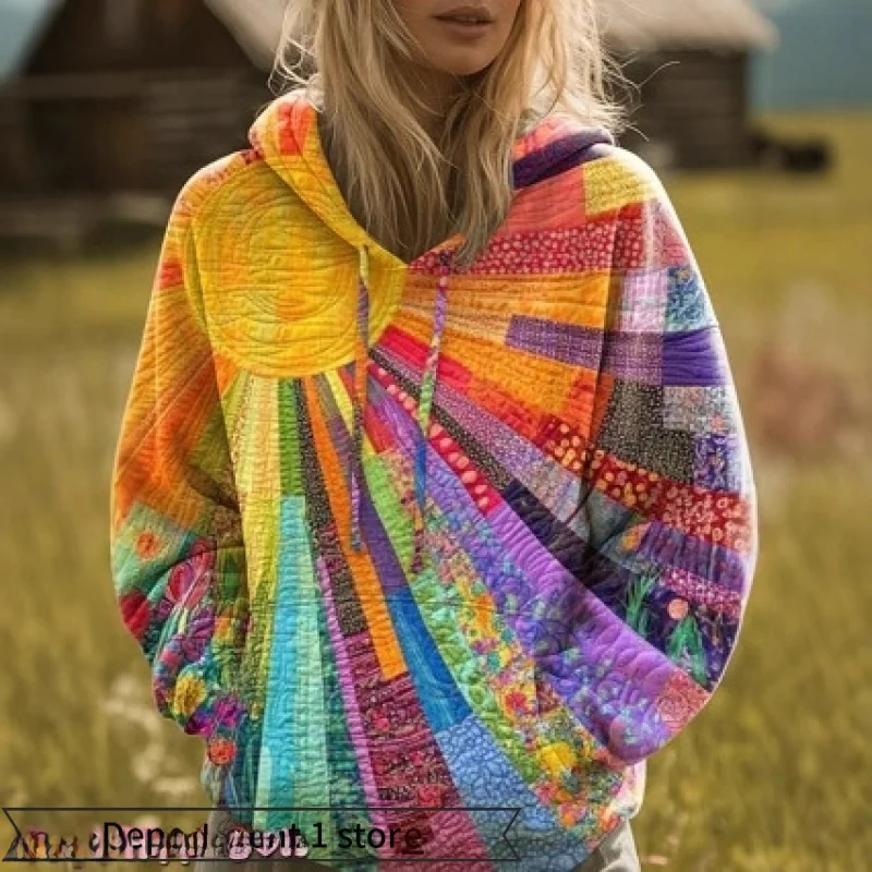 Digital Print Sun Pattern V-Neck Lace Patchwork Blouse Women's Top Loose Fit Long Sleeve Sweatshirt Hooded Jacket
Digital Print Sun Pattern V-Neck Lace Patchwork Blouse Women's Top Loose Fit Long Sleeve Sweatshirt Hooded Jacket