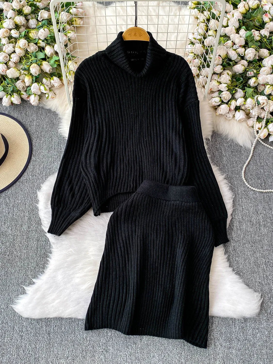 Autumn Winter Knitted High Collar Long Sve Sweater And Pure Color Skirt Set Slimming Effect Lazy Sle Faion Set
Autumn Winter Knitted High Collar Long Sve Sweater And Pure Color Skirt Set Slimming Effect Lazy Sle Faion Set