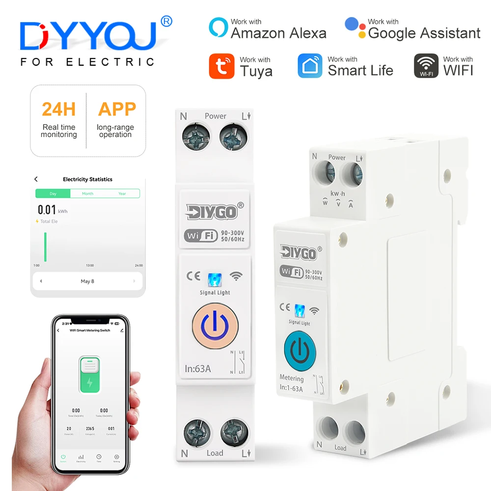 DGB-63T WIFI Circuit Breaker Switch Tuya 1P+N Voice Remote Control Timer Relay For Smart Home Voltmeter Ammeter by APP 10-63A
DGB-63T WIFI Circuit Breaker Switch Tuya 1P+N Voice Remote Control Timer Relay For Smart Home Voltmeter Ammeter by APP 10-63A