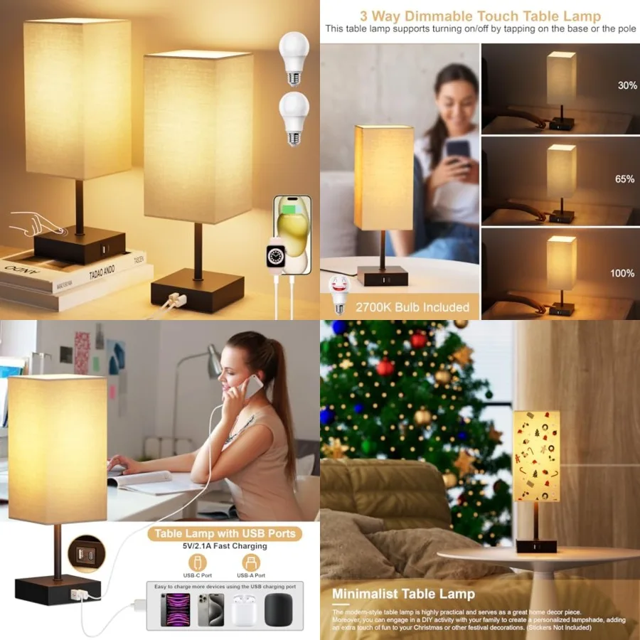 Touch Bedside Lamp for Bedroom Set of 2, 3 Way Dimmable Table Lamp with USB C+A Charging Ports, Small Nightand Lamps for Bedroo
Touch Bedside Lamp for Bedroom Set of 2, 3 Way Dimmable Table Lamp with USB C+A Charging Ports, Small Nightand Lamps for Bedroo