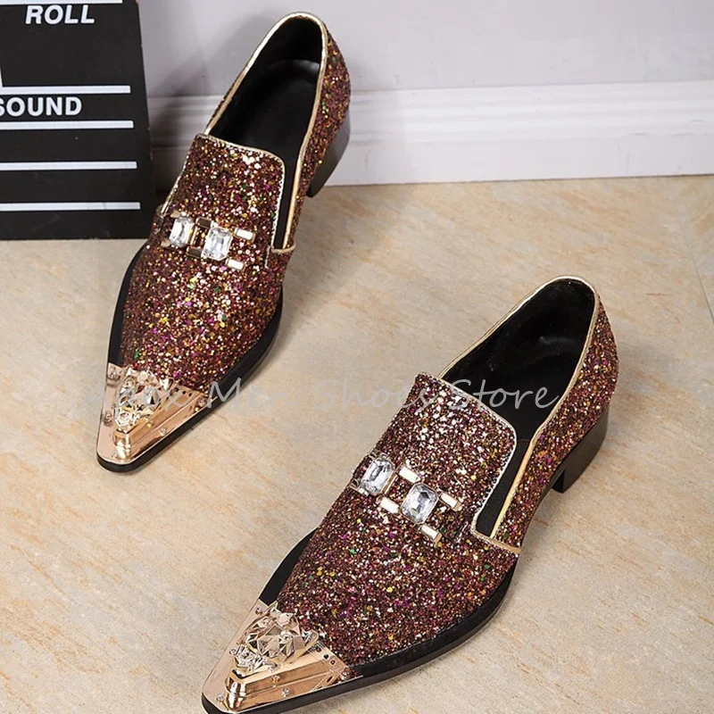 Genuine Leather Rhinestone Sequin Men's Loafers Slip On Metal Pointed Bling British Dress Shoes Trendy Versatile Wedding Shoes
Genuine Leather Rhinestone Sequin Men's Loafers Slip On Metal Pointed Bling British Dress Shoes Trendy Versatile Wedding Shoes