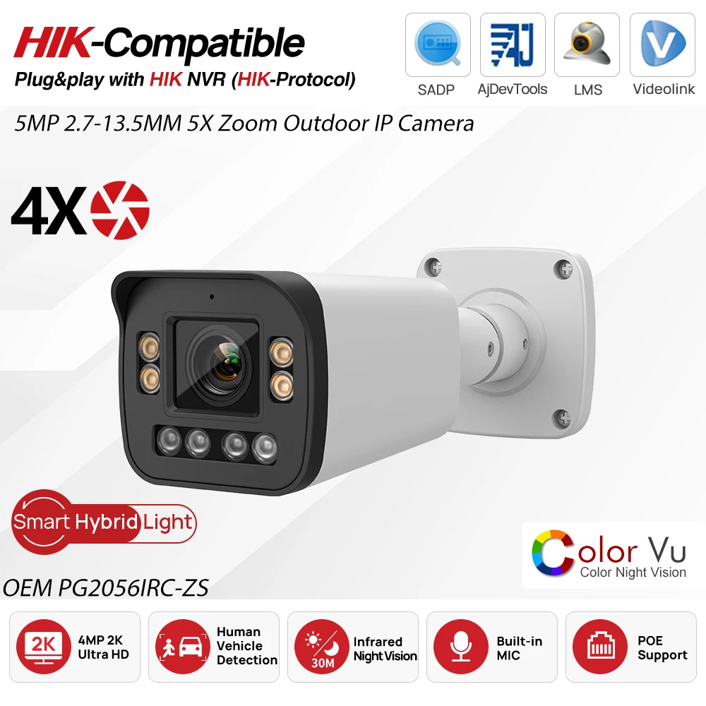 Hikvision OEM 5MP 5X Zoom Уличная IP-камера Full ColorVu IR Smart Dual Light Спостережение Видео Безопасность Защита
Hikvision OEM 5MP 5X Zoom Уличная IP-камера Full ColorVu IR Smart Dual Light Спостережение Видео Безопасность Защита