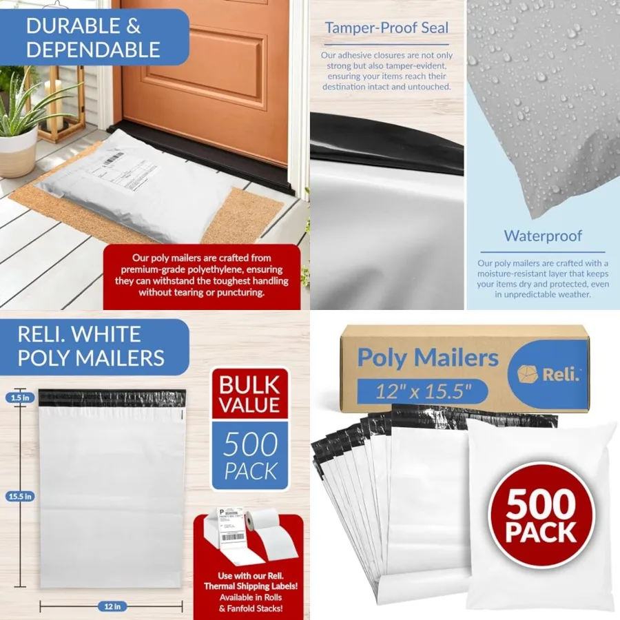 Poly Mailers 12x15.5 500 Pcs Bulk Shipping Envelopes White Packaging Bags for Shipping Non-Padded Polymailers, Self Sealing Mai
Poly Mailers 12x15.5 500 Pcs Bulk Shipping Envelopes White Packaging Bags for Shipping Non-Padded Polymailers, Self Sealing Mai