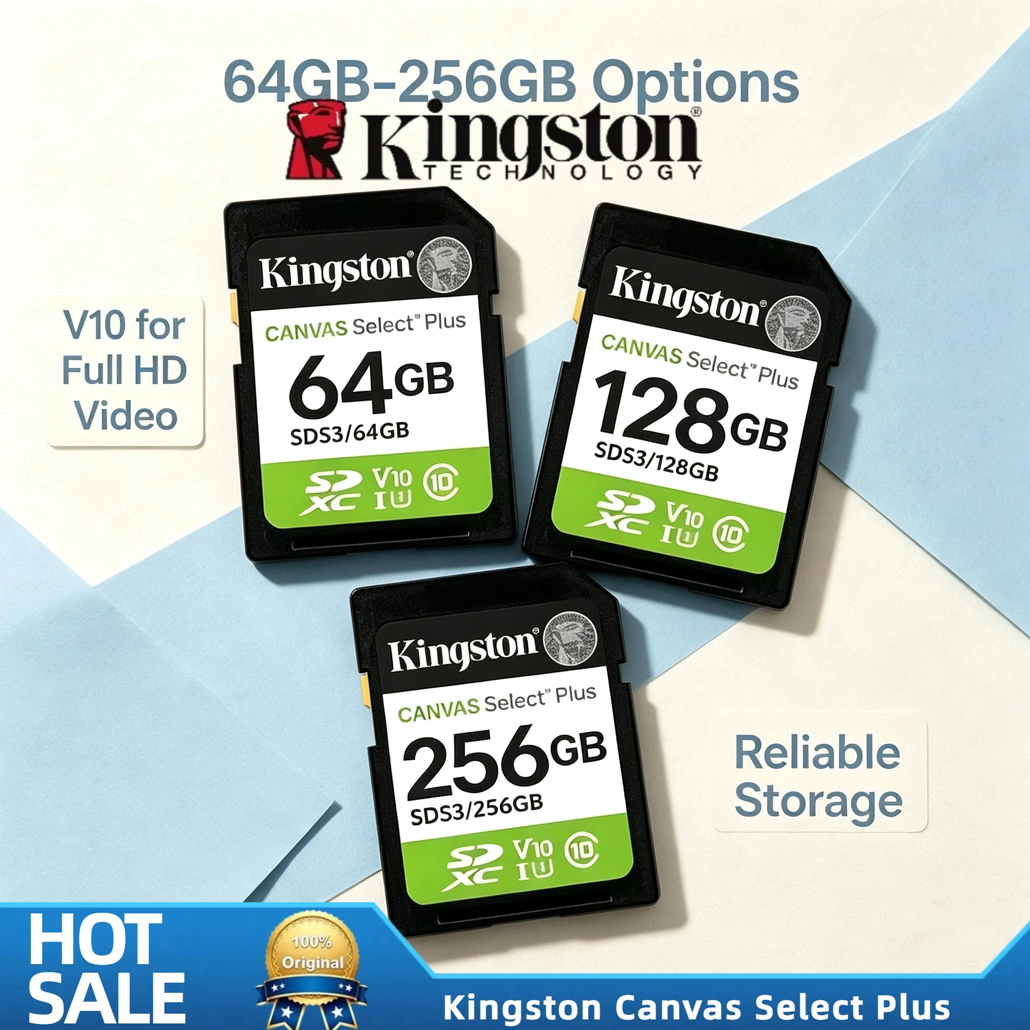 Kingston 64GB 128GB 256GB SDS3 Canvas Select Plus Original SD Memory Card Full HD 1080p Video Camera Recording
Kingston 64GB 128GB 256GB SDS3 Canvas Select Plus Original SD Memory Card Full HD 1080p Video Camera Recording