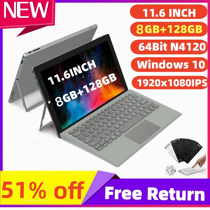 New 64-bit 2in1 11.6 Inch 8GB+128GB Windows 10 Tablet With Docking Keyboard Intel Celeron N4120 HDMI-Port 1920x1080 IPS
New 64-bit 2in1 11.6 Inch 8GB+128GB Windows 10 Tablet With Docking Keyboard Intel Celeron N4120 HDMI-Port 1920x1080 IPS