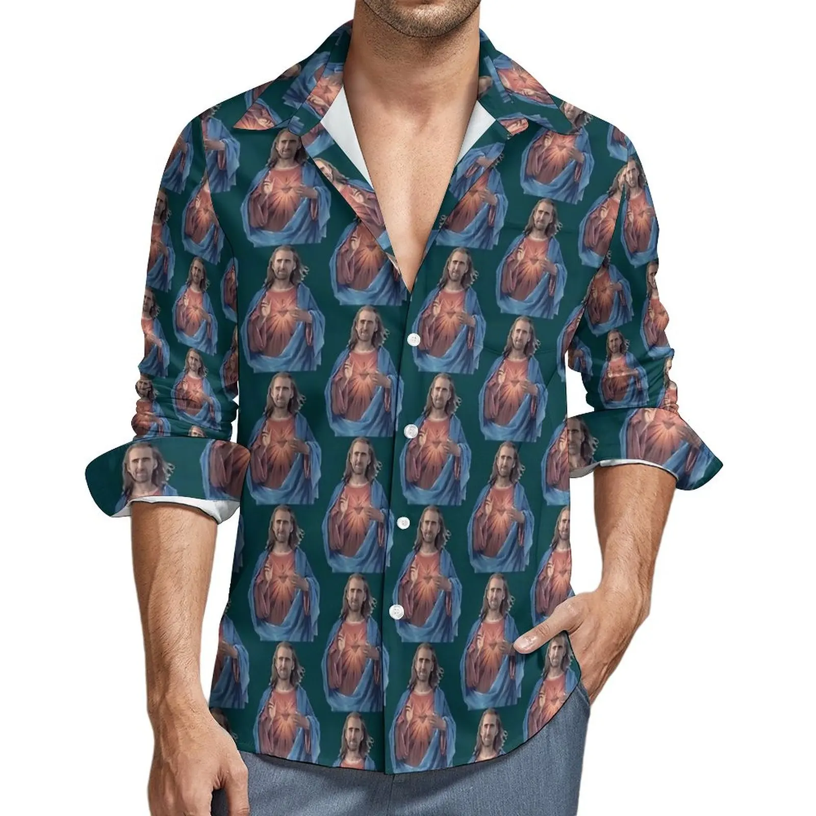 Mens Shirt Nicolas Cage Is Jesus Casual Shirts Long Sleeve Korean Fashion Blouses Autumn Vintage Design Oversize Clothing
Mens Shirt Nicolas Cage Is Jesus Casual Shirts Long Sleeve Korean Fashion Blouses Autumn Vintage Design Oversize Clothing
