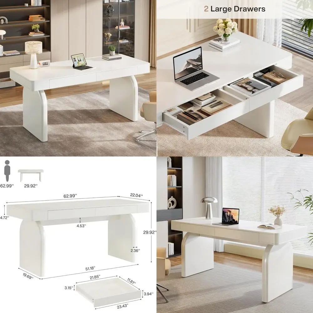Elegant 63 Cream White Executive Office Desk for Work and Study
Elegant 63 Cream White Executive Office Desk for Work and Study