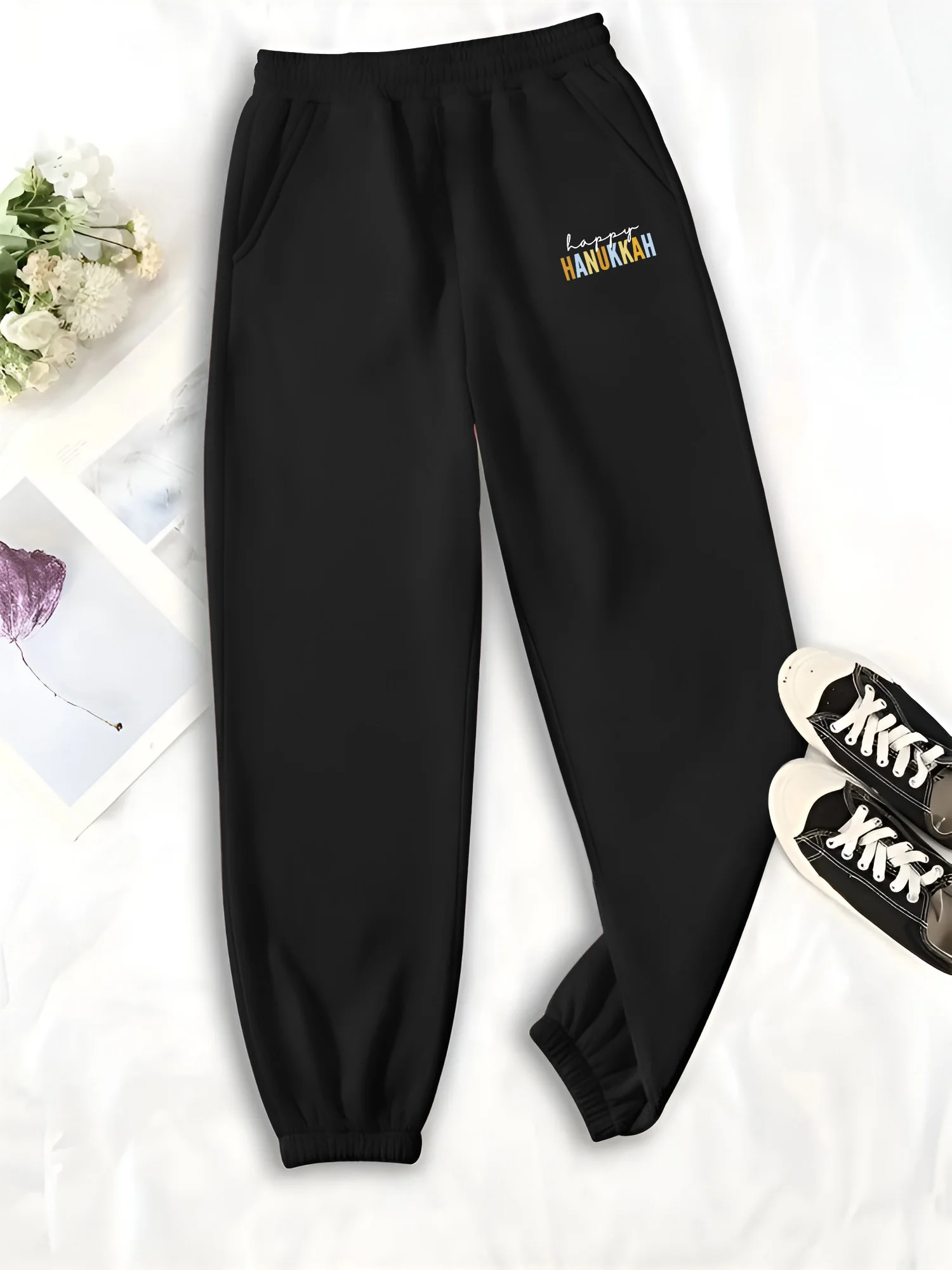 Fashion Elastic Jogger Pants, Color Block Happy Hanukkah Script Print Sweatpants, Soft Loose Holiday Casual Ladies Bottom
Fashion Elastic Jogger Pants, Color Block Happy Hanukkah Script Print Sweatpants, Soft Loose Holiday Casual Ladies Bottom