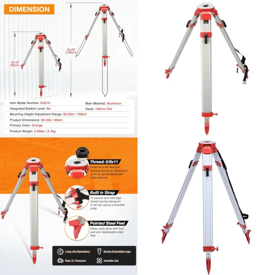 Surveying Tripod, Aluminum Survey Tripod With 5/8-Inch 11-Threaded Flat Head Quick Clamp for Auto level
Surveying Tripod, Aluminum Survey Tripod With 5/8-Inch 11-Threaded Flat Head Quick Clamp for Auto level