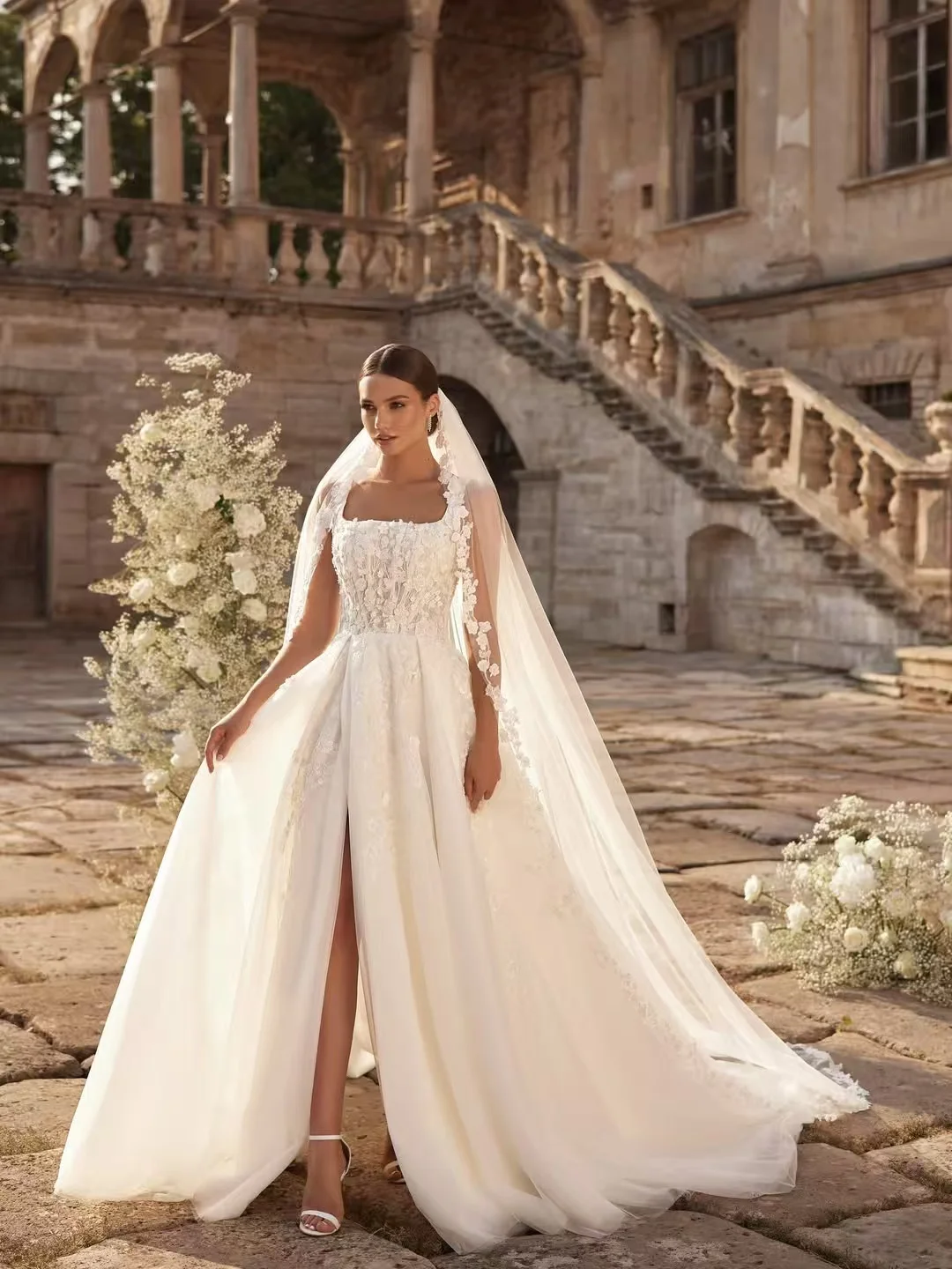 Customized Sexy Slit Wedding Dresses Luxury Applique Tulle A Line Boho Bridal Gown Sweep Train Vestido De Noiva Bride Dress
Customized Sexy Slit Wedding Dresses Luxury Applique Tulle A Line Boho Bridal Gown Sweep Train Vestido De Noiva Bride Dress