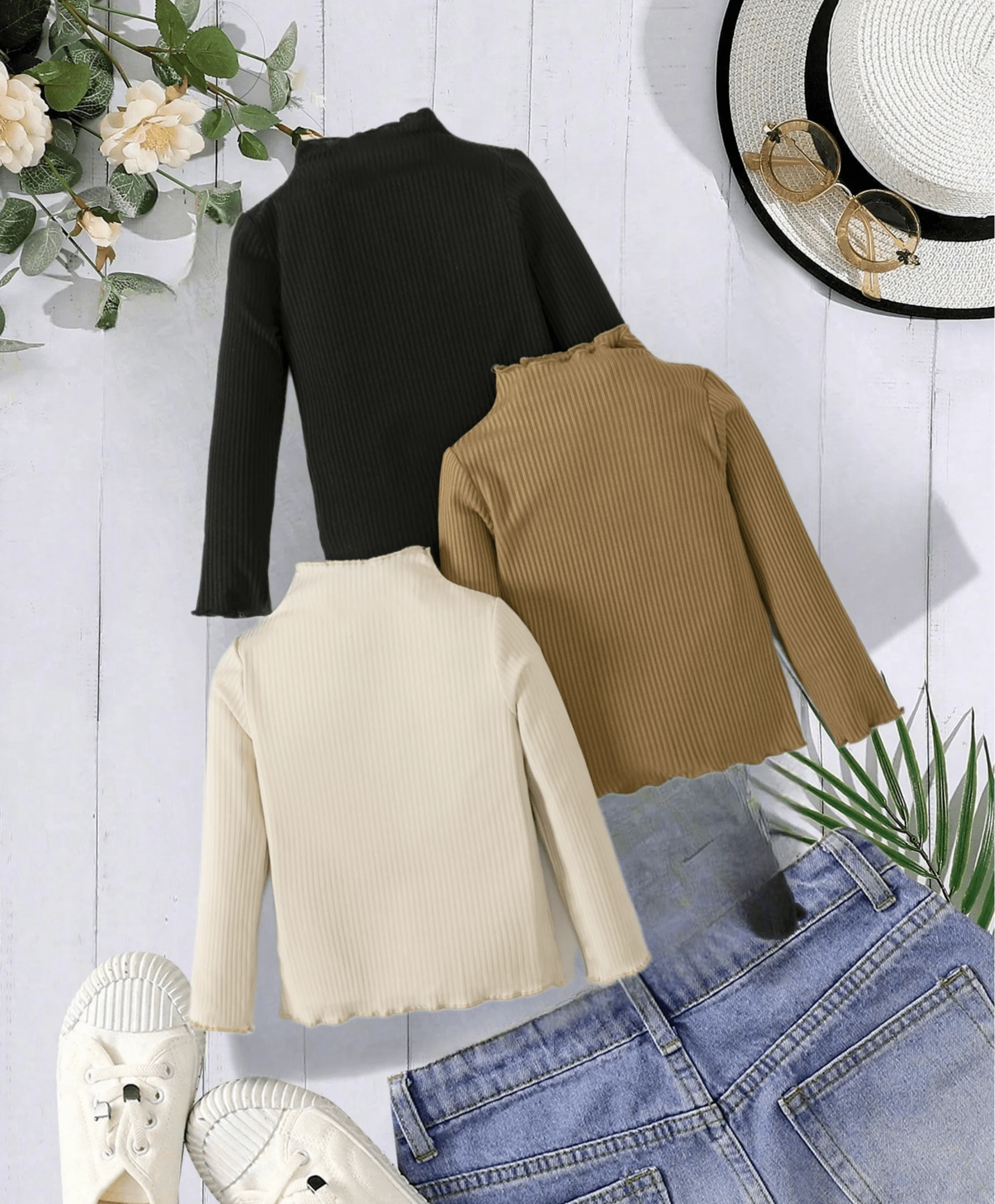 Girls lapel long-sleeved T-shirt - ribbed fabric, sling hem, classic three colors available
Girls lapel long-sleeved T-shirt - ribbed fabric, sling hem, classic three colors available