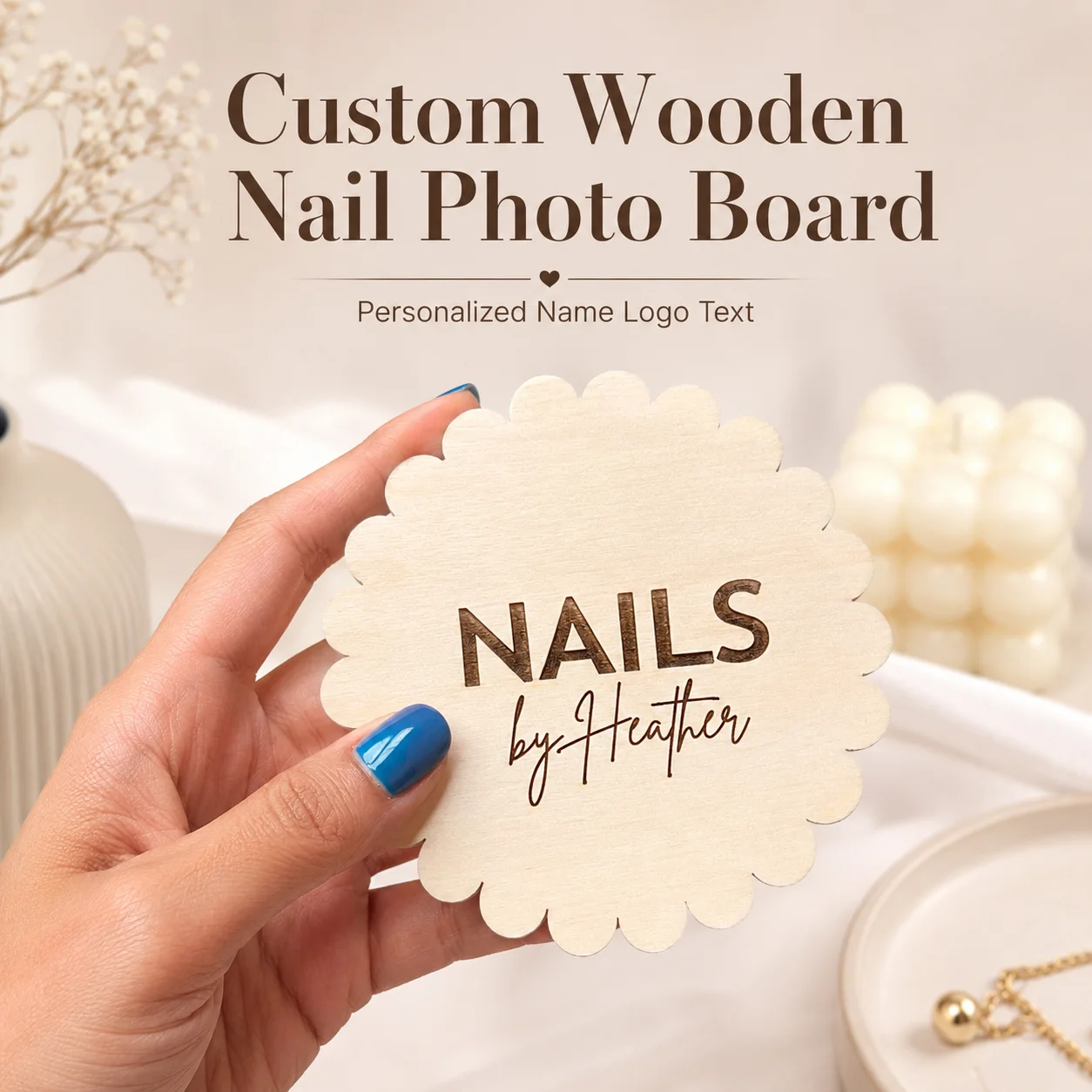 Personalized Wooden Nailfie Disc Custom Brand Logo Nail Shot Display Prop Manicure Supply For Nail Tech Salon Social Media Shots
Personalized Wooden Nailfie Disc Custom Brand Logo Nail Shot Display Prop Manicure Supply For Nail Tech Salon Social Media Shots