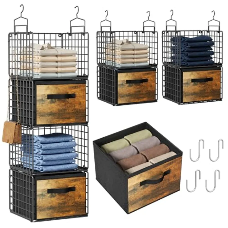 Hanging Closet Organizer with Drawers, 4 Tier Metal Closet Organizers and Storage with 4 Hanging Hooks 4 S-Hooks for Wardrobe L
Hanging Closet Organizer with Drawers, 4 Tier Metal Closet Organizers and Storage with 4 Hanging Hooks 4 S-Hooks for Wardrobe L