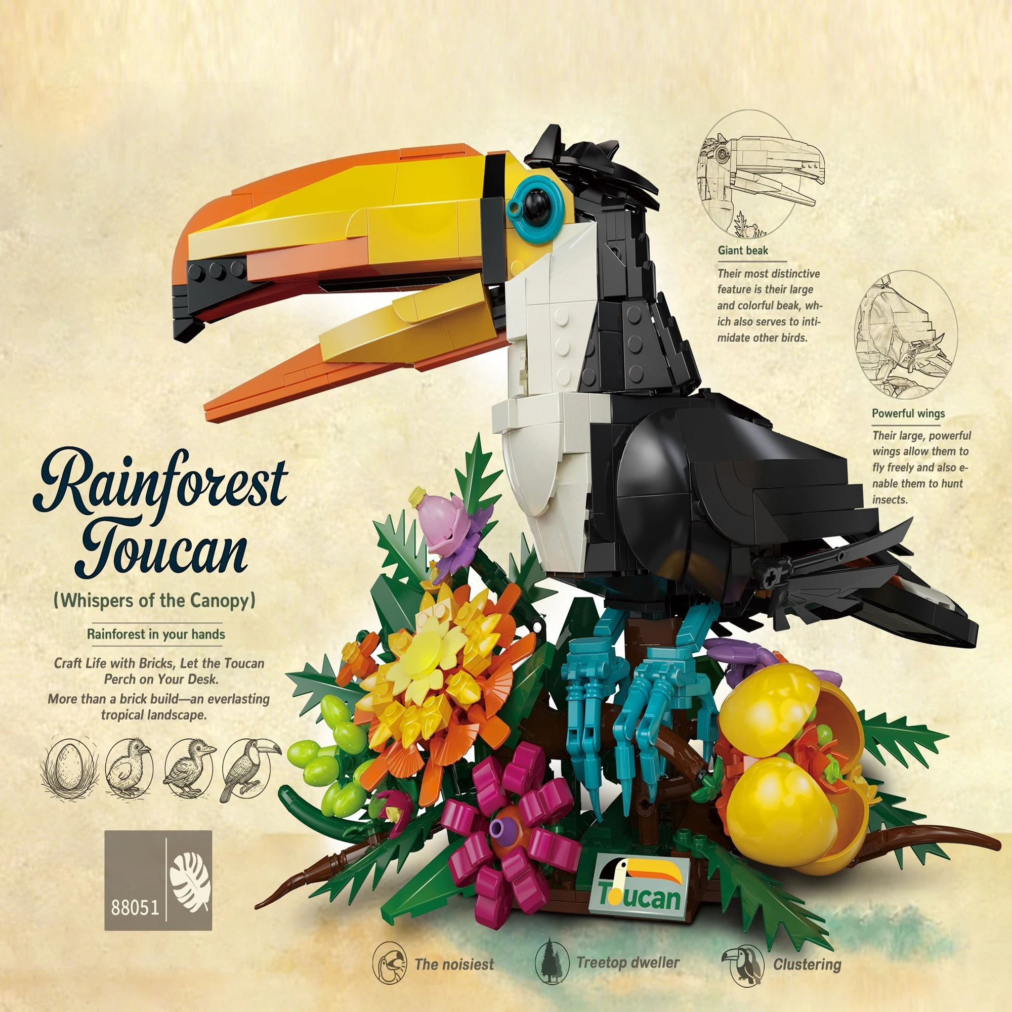 88051 Rainforest Toucan Building Blocks Botanical Flower Bird Model Nature Desktop Decoration Ornament Gift for Adult Home Decor
88051 Rainforest Toucan Building Blocks Botanical Flower Bird Model Nature Desktop Decoration Ornament Gift for Adult Home Decor