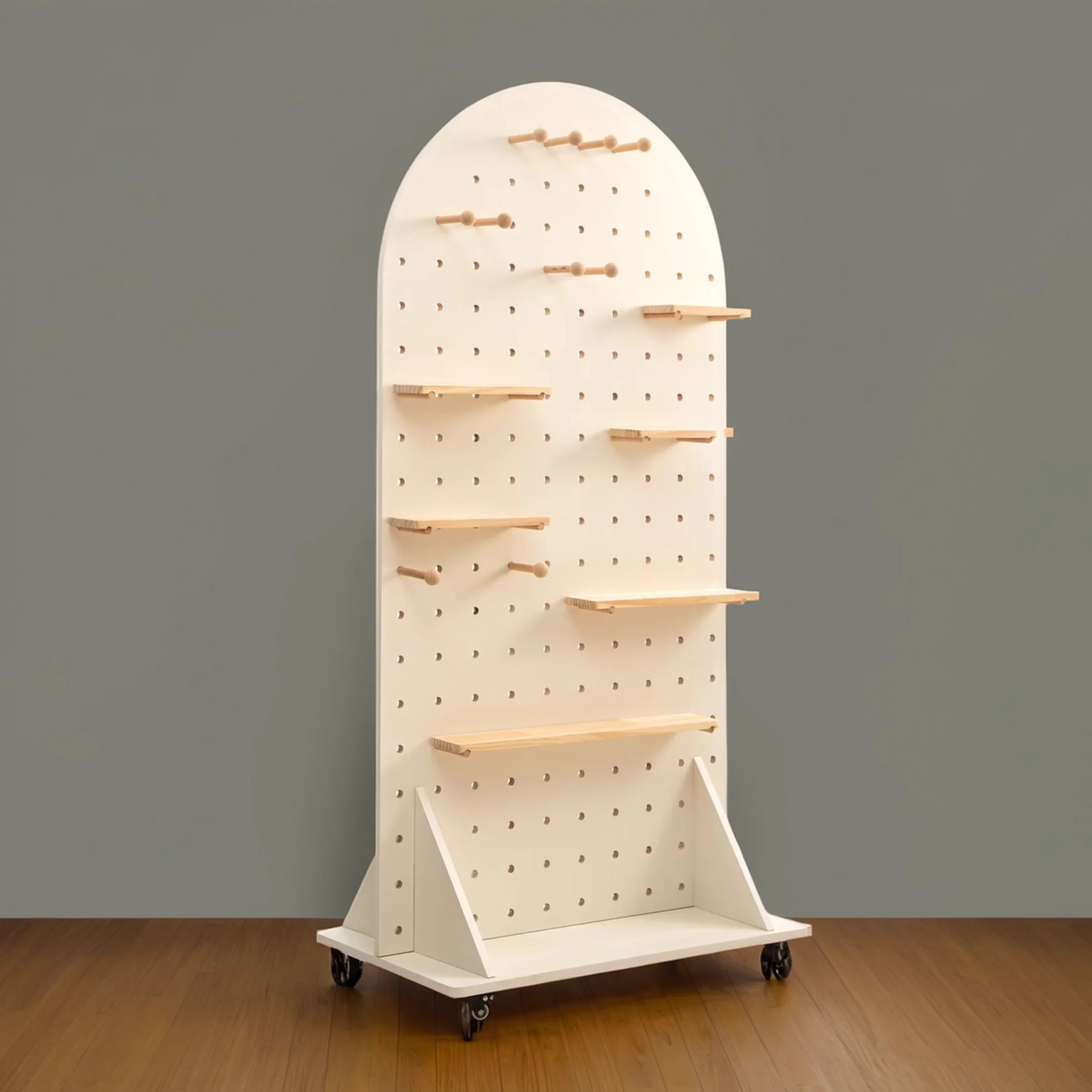 Solid wood hole board vertical storage display stand screen porch block commercial floor mobile shelf with pulley
Solid wood hole board vertical storage display stand screen porch block commercial floor mobile shelf with pulley