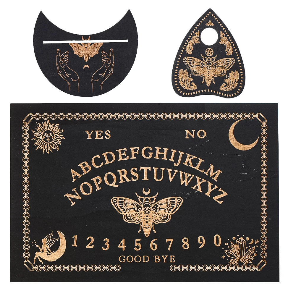 3pcs 20*30cm Ouija Board Wooden Divination Pendulum Engraved Butterfly Moon Home Decorative Ornaments Insulation Mat 
3pcs 20*30cm Ouija Board Wooden Divination Pendulum Engraved Butterfly Moon Home Decorative Ornaments Insulation Mat