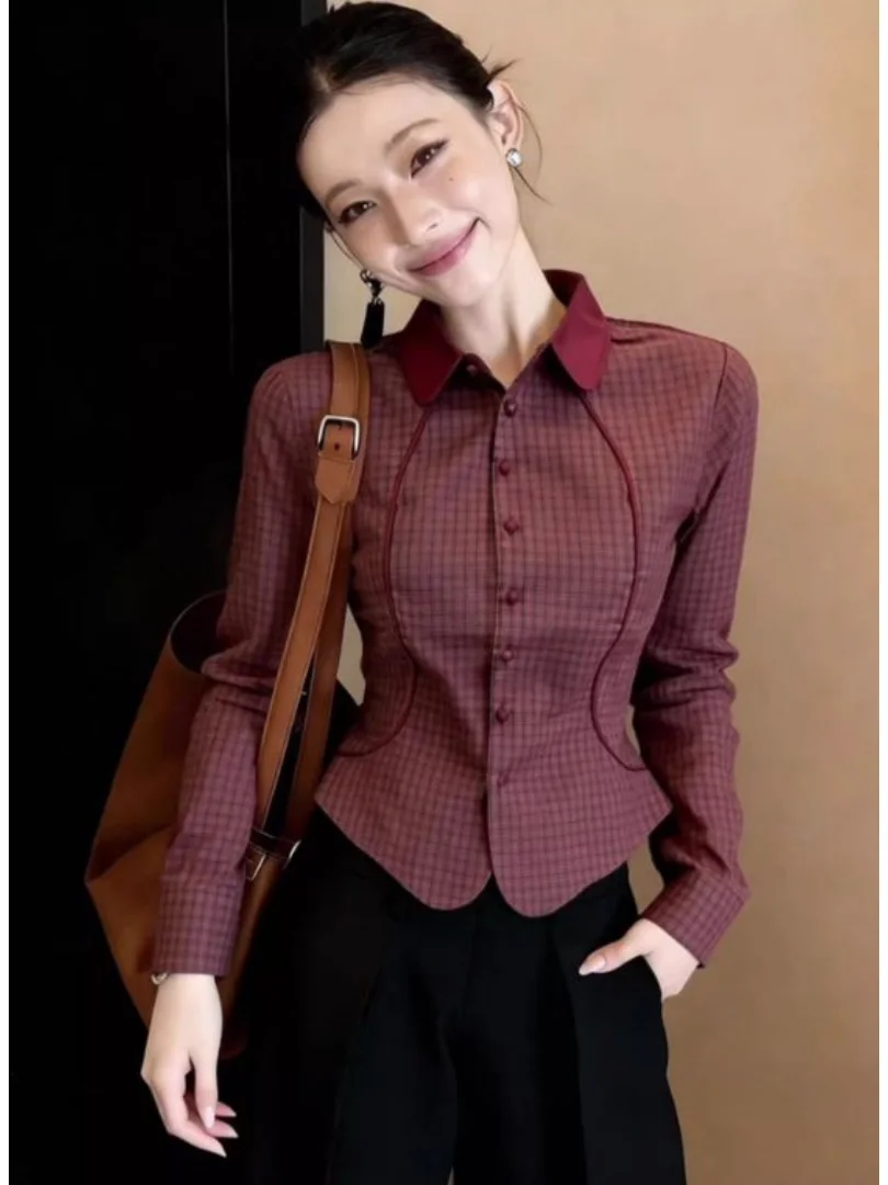 2026 Commuter Style Slim Fit Shirt Women's Long Sleeve Waist Cinched Red Plaid Top Elegant Beautiful Meticulous Fashion
2026 Commuter Style Slim Fit Shirt Women's Long Sleeve Waist Cinched Red Plaid Top Elegant Beautiful Meticulous Fashion
