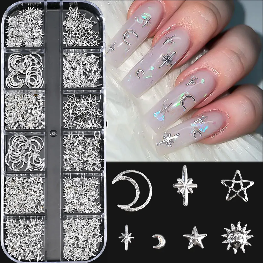 12Grids Silver Star Moon Glitter Nail Charms Mixed Metallic Tips Slice Rivet 3D FlatBack Gold Silver Star DIY Alloy Nail Studs_-
12Grids Silver Star Moon Glitter Nail Charms Mixed Metallic Tips Slice Rivet 3D FlatBack Gold Silver Star DIY Alloy Nail Studs_-