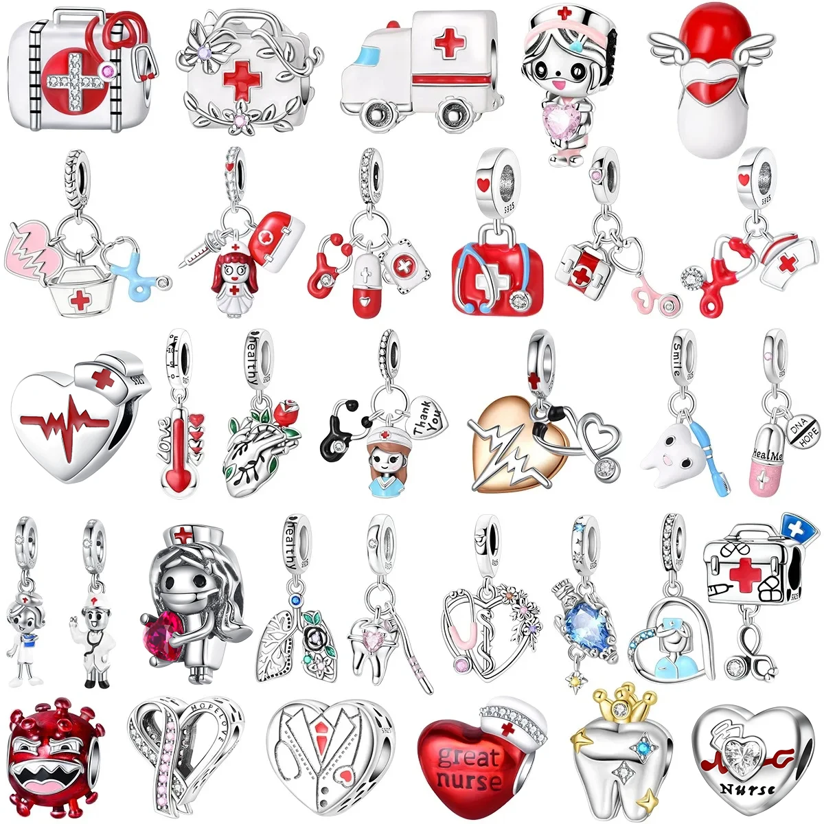 Classic 925 Sterling Silver Medical Series Ambulance Pill Stethoscope Caring For Teeth Charm Bead Fit Bracelet Nurse's Day Gift
Classic 925 Sterling Silver Medical Series Ambulance Pill Stethoscope Caring For Teeth Charm Bead Fit Bracelet Nurse's Day Gift